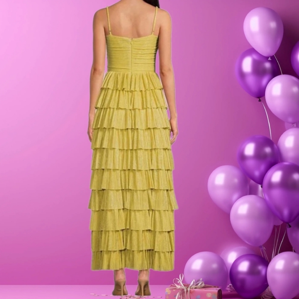 GIANNI BINI METALLIC PLISSE TIERED MAXI DRESS MSRP$199 - Picture 2 of 5